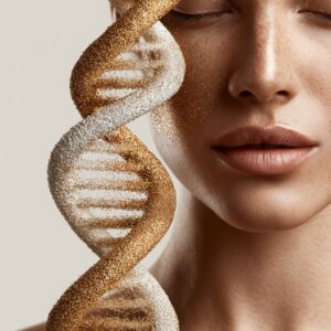 Žensko lice uz DNA spiralu kao simbol obnove kože